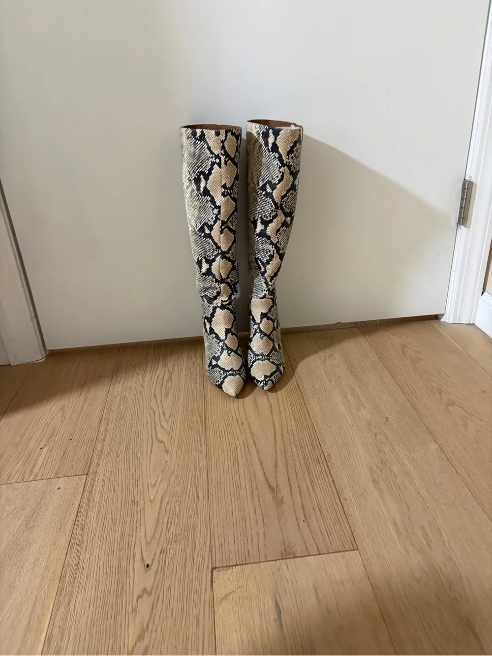 Madden Girl Snake-Print Over-The-Knee Boots - Cream & Black